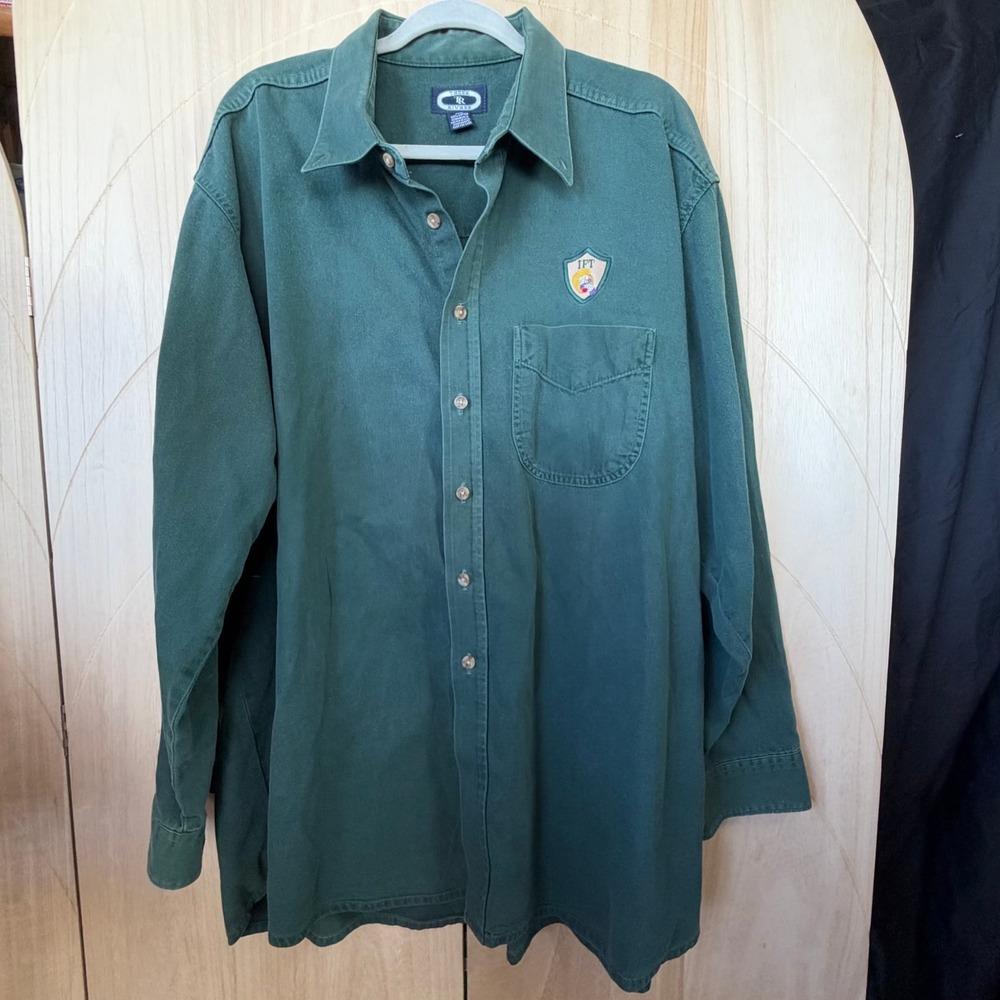 Three Rivers Button Down Shirt Mens XXL Green Cotton IFT Patch Long Sleeve Work